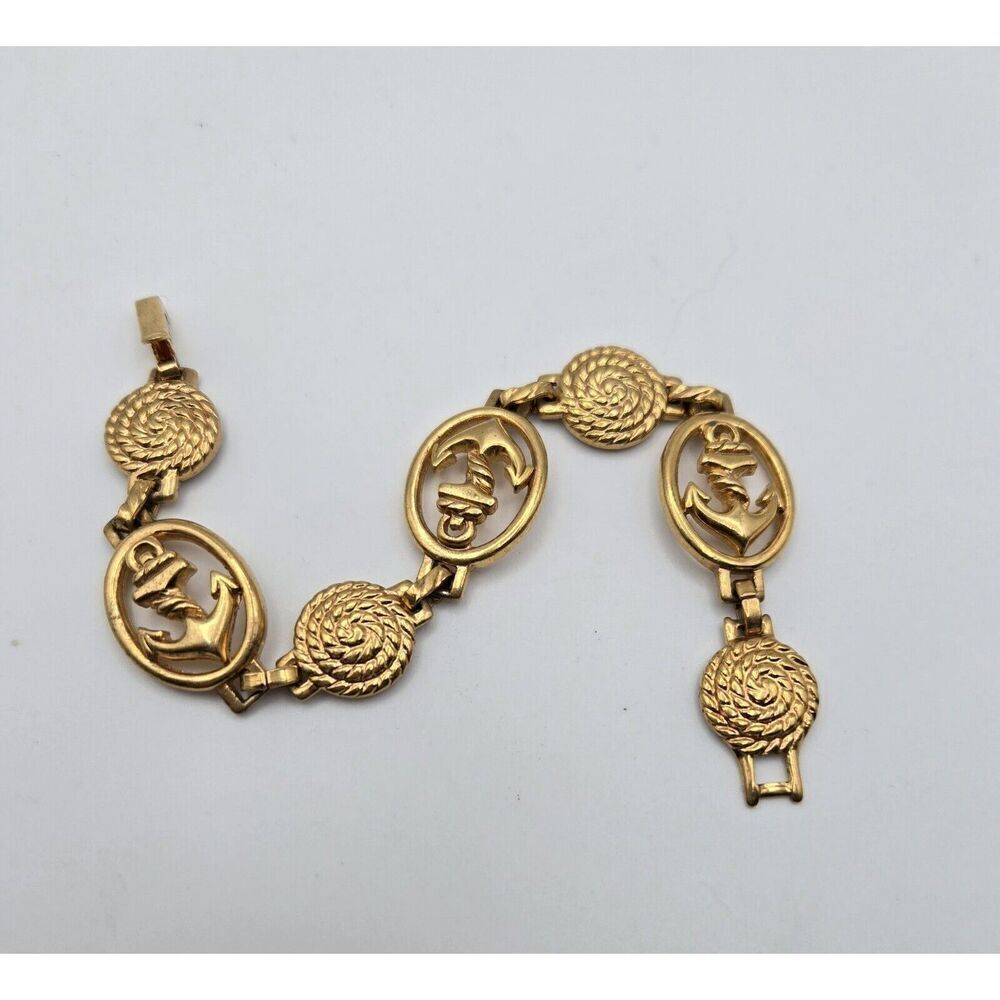 Vintage Gold Anchor Nautical Link Bracelet